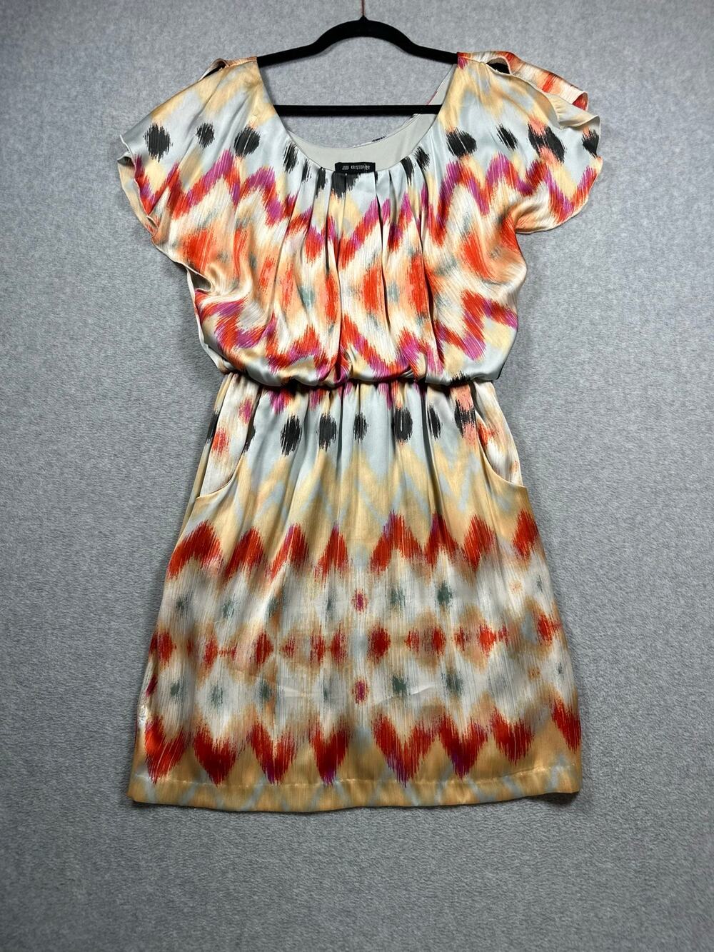 Jodi Kristopher Fit & Flare Dress Women's Size Medium Orange Flutter Sleeves